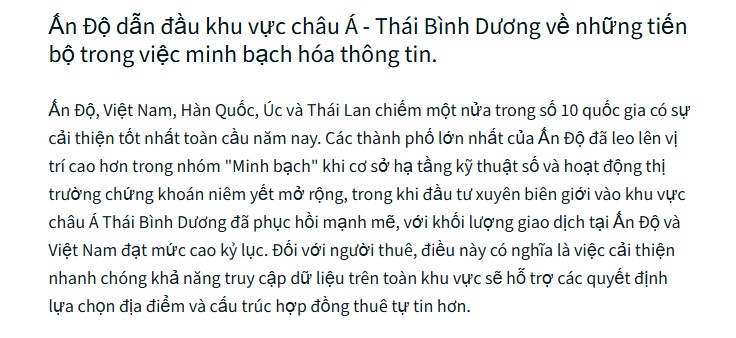 Một tín hiệu đáng chú ý: BĐS Việt Nam vươn lên vị trí 50/88 về độ minh bạch