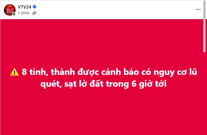 8 tỉnh, thành được cảnh báo có nguy cơ lũ quét, sạt lở đất