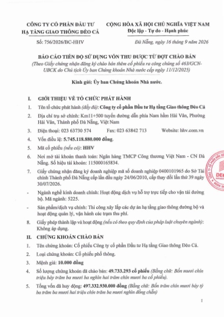 Hơn 497 tỷ đồng từ đợt phát hành cổ phiếu của Đèo Cả đã được giải ngân