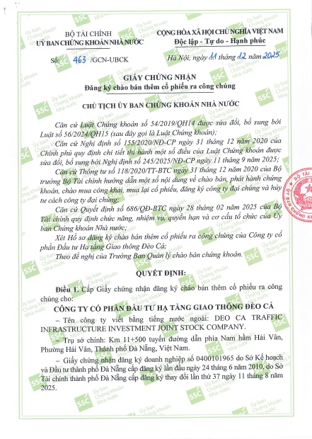 Hơn 497 tỷ đồng từ đợt phát hành cổ phiếu của Đèo Cả đã được giải ngân