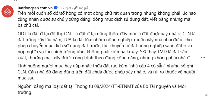3 chữ cái trên sổ đỏ có thể quyết định mảnh đất của bạn có được xây nhà hay không