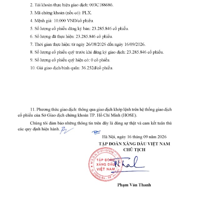 Petrolimex (PLX) bán thành công toàn bộ cổ phiếu quỹ