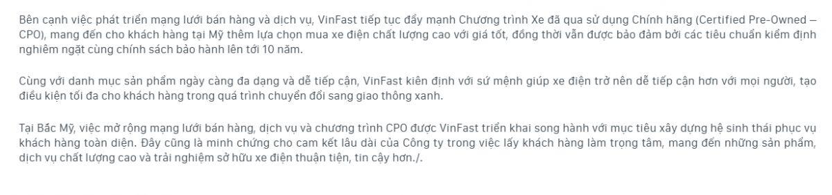 Vinfast mở rộng mạng lưới đại lý, tiếp tục củng cố cam kết dài hạn tại Mỹ