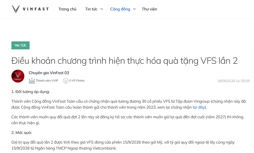 Mua xe được tặng quà tương đương 30 cổ phiếu VinFast