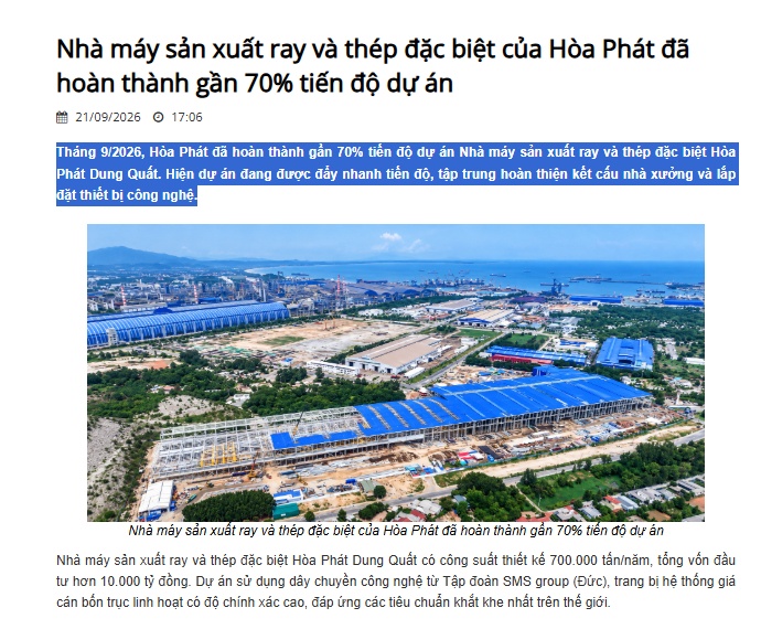 Nhà máy hơn 10.000 tỷ của tỷ phú Trần Đình Long sắp cán đích 70%: Thép ray đầu tiên cho đường sắt cao tốc sắp xuất xưởng?