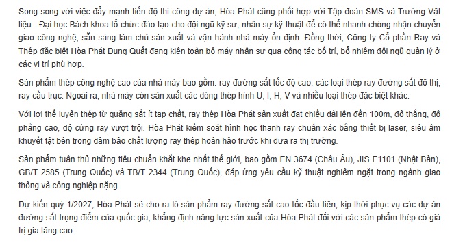 Nhà máy hơn 10.000 tỷ của tỷ phú Trần Đình Long sắp cán đích 70%: Thép ray đầu tiên cho đường sắt cao tốc sắp xuất xưởng?