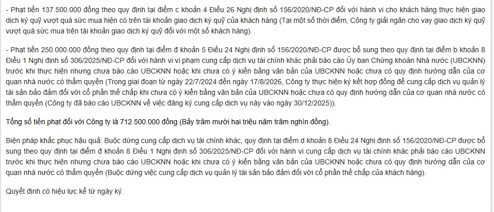 VDSC nhận “combo” hơn 700 triệu đồng tiền phạt, kèm luôn lệnh dừng dịch vụ