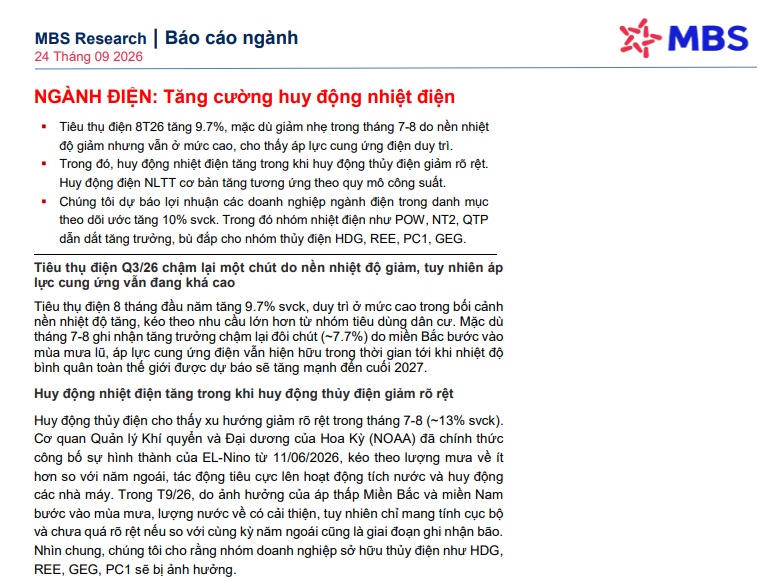 Ngành điện quý 3 “lên dây cót”: Lợi nhuận dự báo tăng 10%, POW, NT2, QTP dẫn sóng