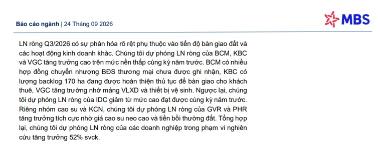Quý 3/2026: Bất động sản KCN bật 'mode' tăng trưởng, lợi nhuận có mã tăng 337%