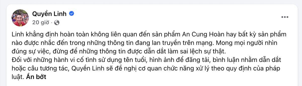 Ồn ào An Cung giả: MC Quyền Linh và công ty chính thức lên tiếng