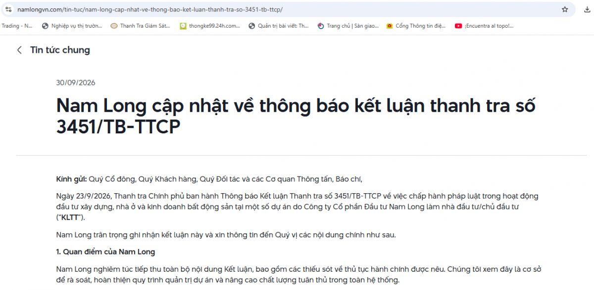 Sau kết luận Thanh tra Chính phủ, Nam Long nói gì về loạt vấn đề tại 5 dự án?