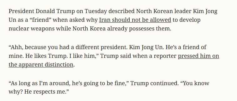 Ông Trump nói thẳng: Triều Tiên có hạt nhân được, còn Iran thì… không