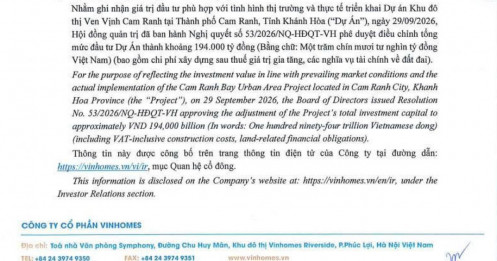 Vinhomes (VHM) “bơm” thêm hơn 108.000 tỷ đồng vào siêu đô thị ven vịnh Cam Ranh