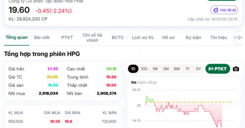Cổ phiếu HPG “thủng” mốc 20.000 đồng