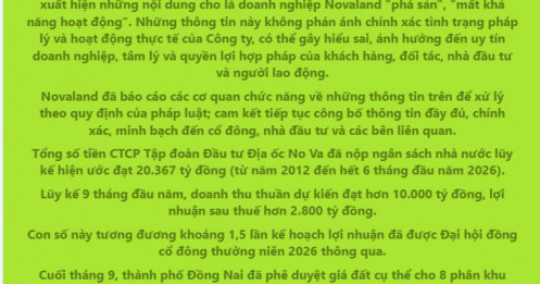 Novaland lãi hơn 2.800 tỷ sau 9 tháng
