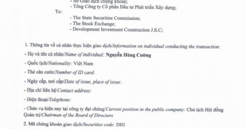 Chủ tịch Nguyễn Hùng Cường đăng ký mua 5 triệu cp DIG