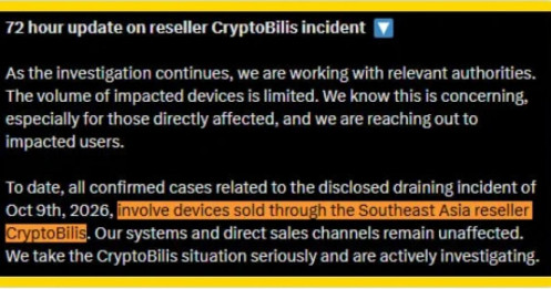 Ledger lên tiếng vụ rò rỉ 90 triệu USD: Thiết bị từ nhà phân phối CryptoBilis nghi bị gắn chip độc hại