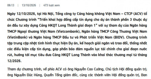 Khoản vay 1,8 tỷ USD cho Long Thành: ACV tiếp tục làm việc với Big3 ngân hàng