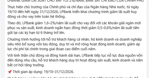 Một động thái mới từ LPBank khiến người gửi tiền chú ý