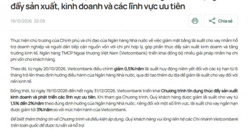 Nóng: Vietcombank chính thức hạ lãi suất huy động và cho vay