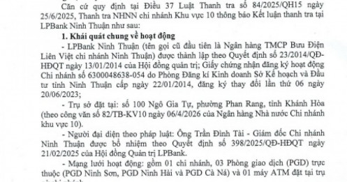 Chi nhánh của một ngân hàng bị thanh tra