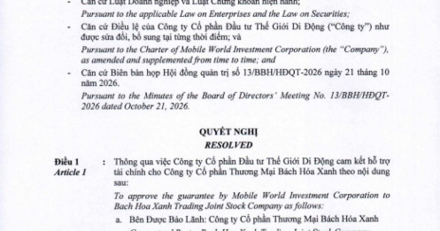 MWG bảo lãnh vô điều kiện cho Bách Hóa Xanh vay 2.000 tỷ
