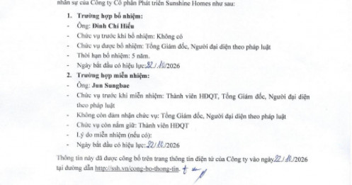 Sunshine Homes: CEO ngoại rời ghế sau hơn 1 năm, người kế nhiệm không sở hữu cổ phiếu SSH nào