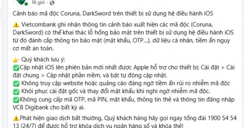3 ngân hàng lớn đồng loạt cảnh báo người dùng iPhone
