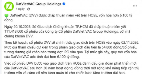 DatViet VAC chính thức chốt ngày lên HoSE, định giá hơn 6.100 tỷ đồng