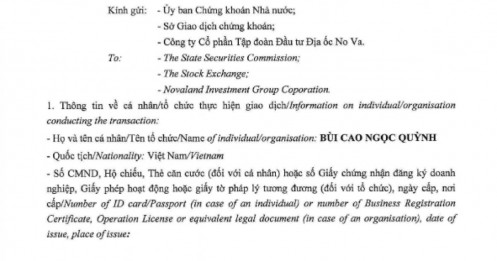 Con gái ông Bùi Thành Nhơn muốn chi hơn 300 tỷ mua cổ phiếu NVL