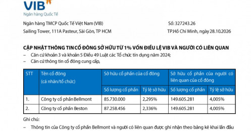 Ai đang sở hữu hơn 8,6% cổ phần VIB?