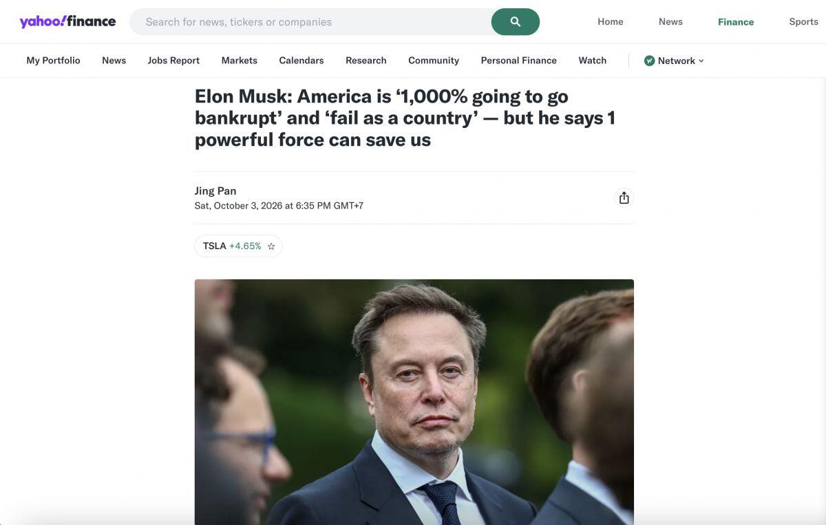 Elon Musk cảnh báo sốc: “1.000% Mỹ sẽ vỡ nợ”