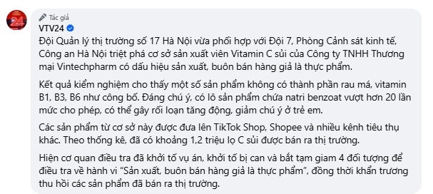Sốc: 1,2 triệu lọ C sủi giả tuồn lên TikTok Shop, Shopee, chất bảo quản vượt 20 lần