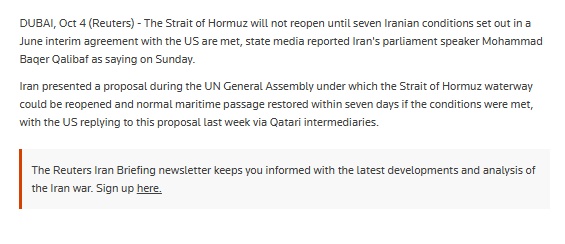 Iran: Eo biển Hormuz sẽ không mở cửa trở lại cho đến khi các điều kiện được đáp ứng