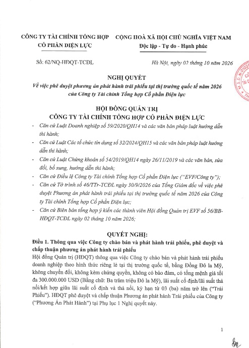 EVF lên kế hoạch phát hành 300 triệu USD trái phiếu quốc tế