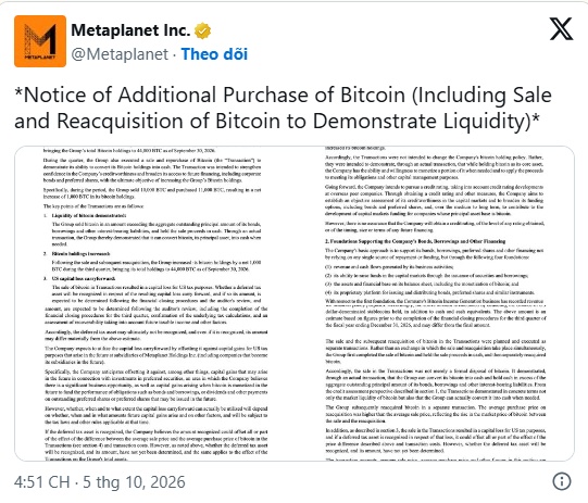 Metaplanet gây sốt khi quay vòng 21.000 BTC để "khoe" thanh khoản