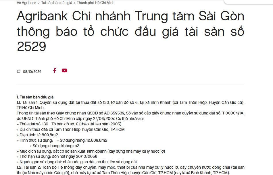 Bất ngờ: Nhà máy nước hơn 100 tỷ đồng của nữ ca sĩ bị Agribank rao bán