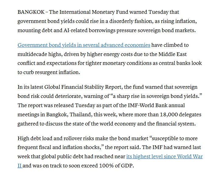 IMF cảnh báo cú sốc lớn: Lợi suất trái phiếu có thể tăng vọt ngoài tầm kiểm soát