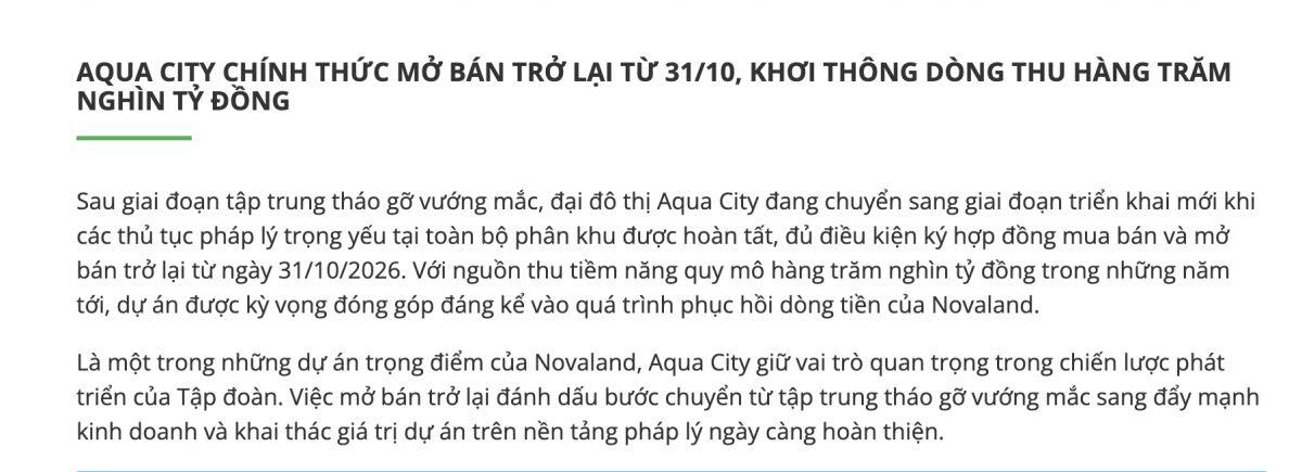 Tin vui lớn xuất hiện tại dự án sống còn của Novaland