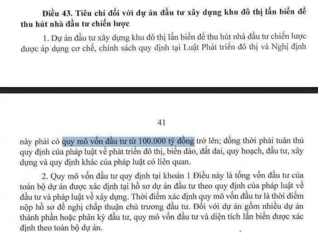 Từ nay, khu đô thị lấn biển ở Việt Nam muốn hưởng cơ chế đặc thù phải có vốn đầu tư từ 100.000 tỷ đồng?