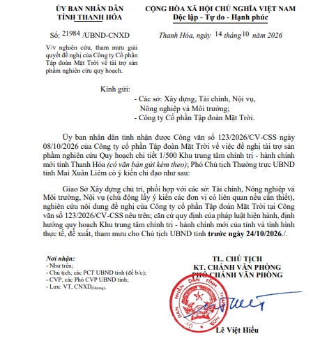 Sun Group đề xuất tài trợ quy hoạch Trung tâm hành chính mới tỉnh Thanh Hóa