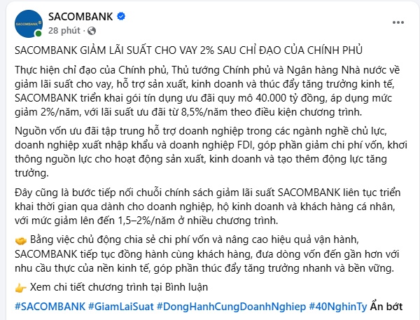Thêm một ngân hàng giảm lãi suất cho vay 2%