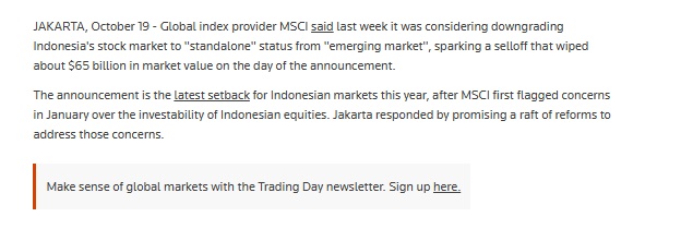 Cơn ác mộng MSCI bao trùm chứng khoán Indonesia