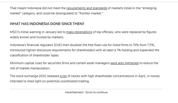 Cơn ác mộng MSCI bao trùm chứng khoán Indonesia