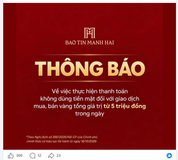 5 tiệm vàng lớn đồng loạt siết quy định thanh toán