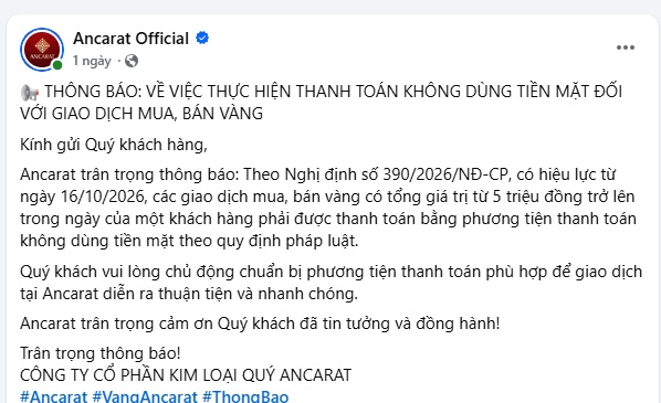 5 tiệm vàng lớn đồng loạt siết quy định thanh toán