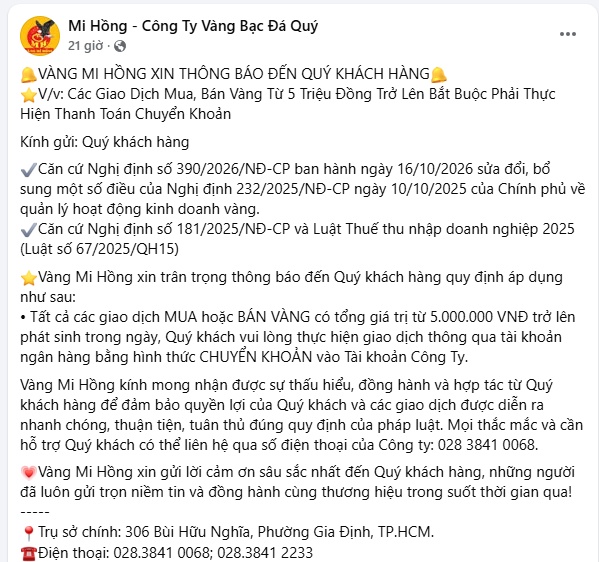 5 tiệm vàng lớn đồng loạt siết quy định thanh toán