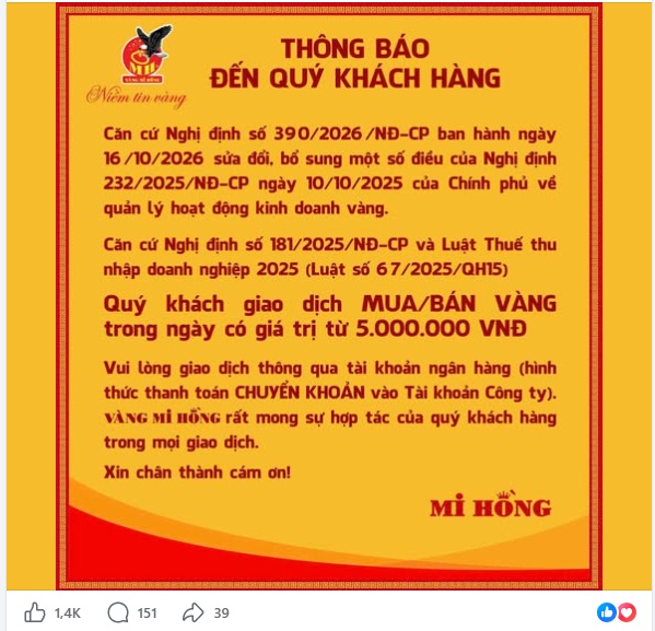 5 tiệm vàng lớn đồng loạt siết quy định thanh toán