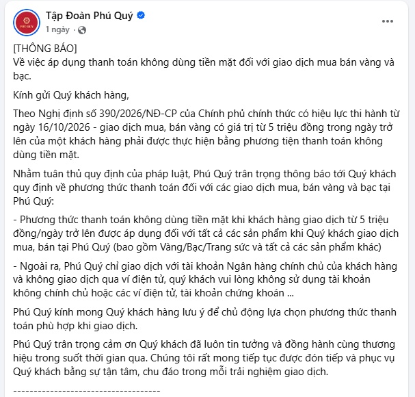 5 tiệm vàng lớn đồng loạt siết quy định thanh toán