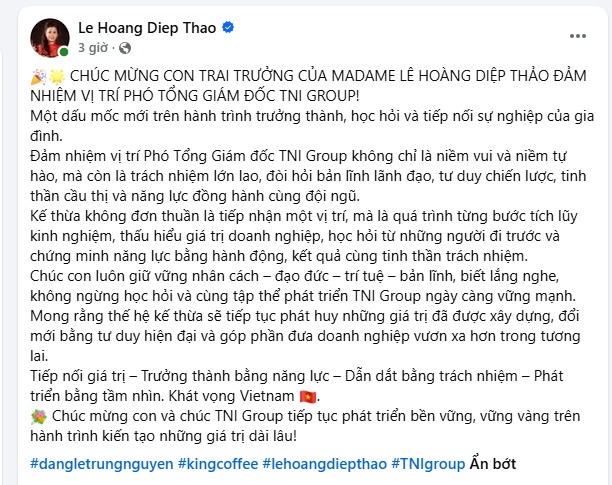 Con trai cả ông Đặng Lê Nguyên Vũ bất ngờ lộ diện